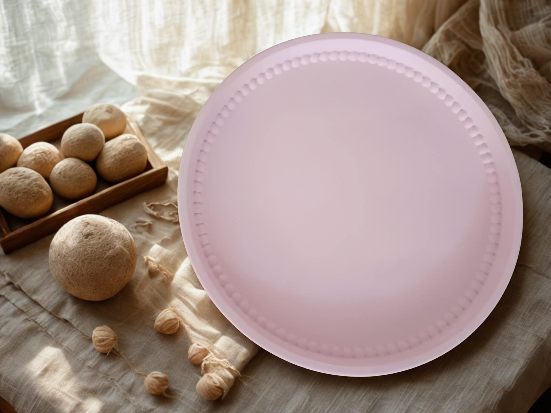 Einzelstück – Rosé‑Weißer Gips‑Teller mit Perlenrand (Ø 25 cm)