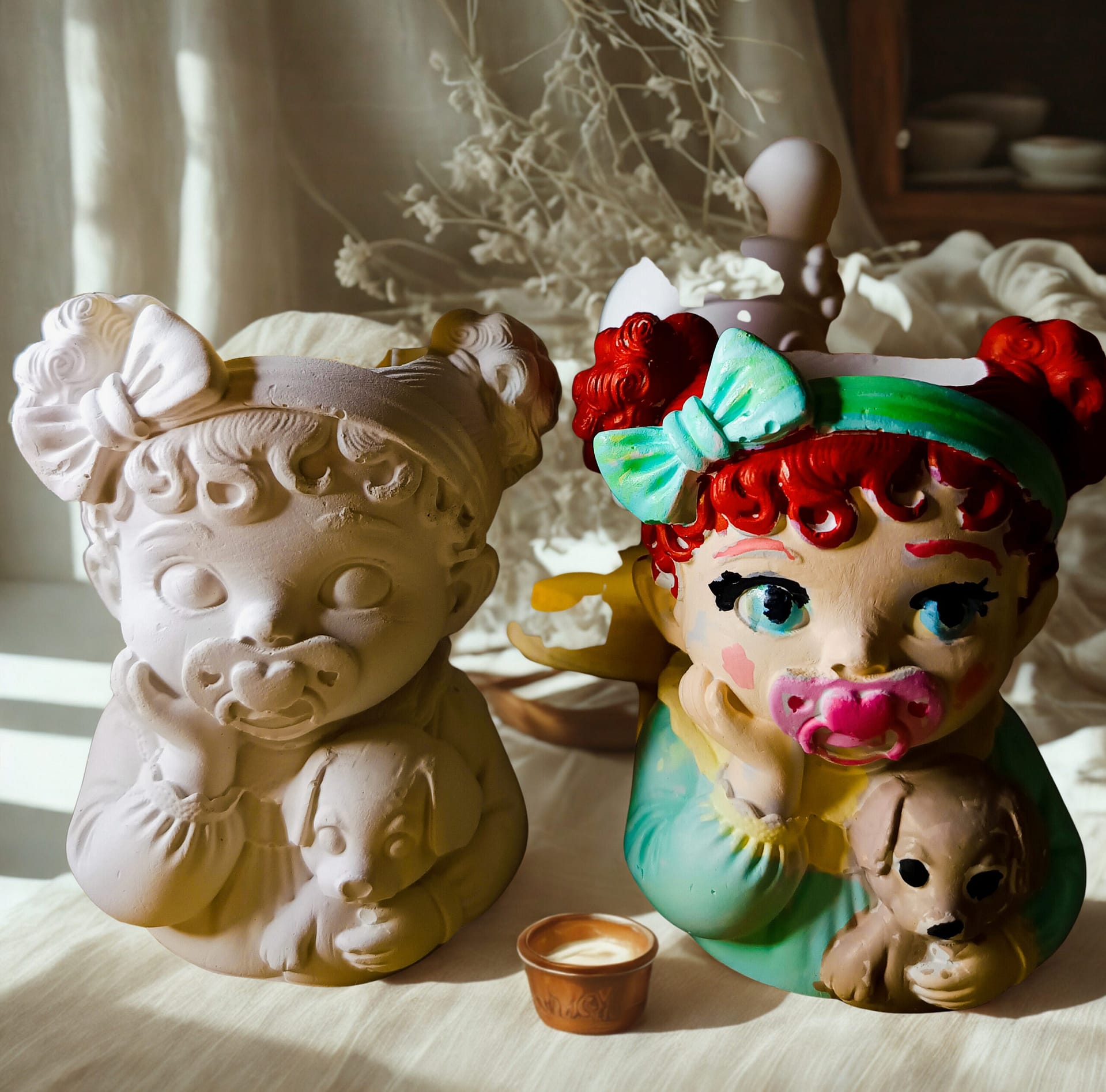 diy gipsfigur „mädchen mit schnuller & hund“