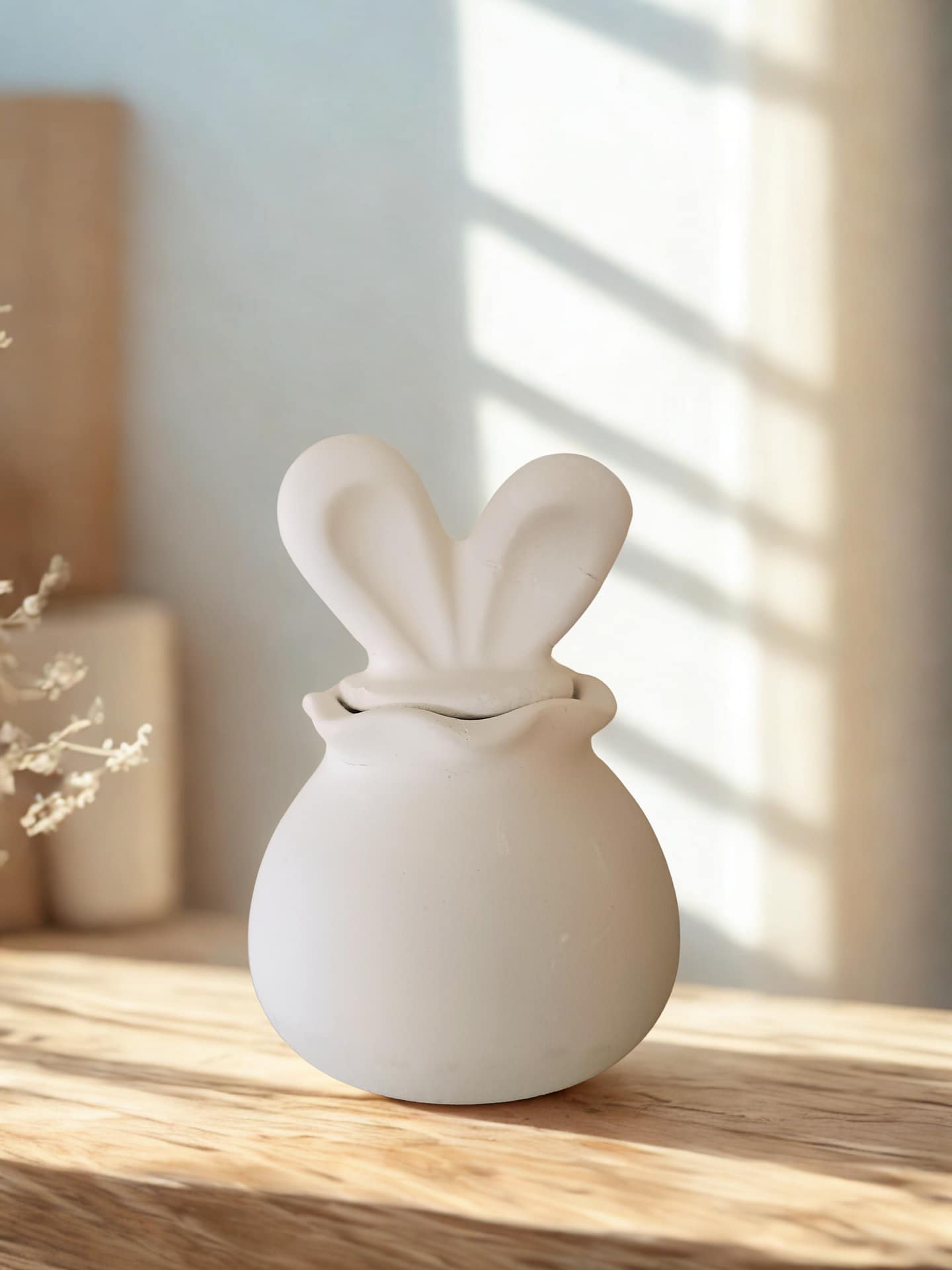 handgefertigte hasendose aus gips – 2‑teilig mit ohren‑deckel