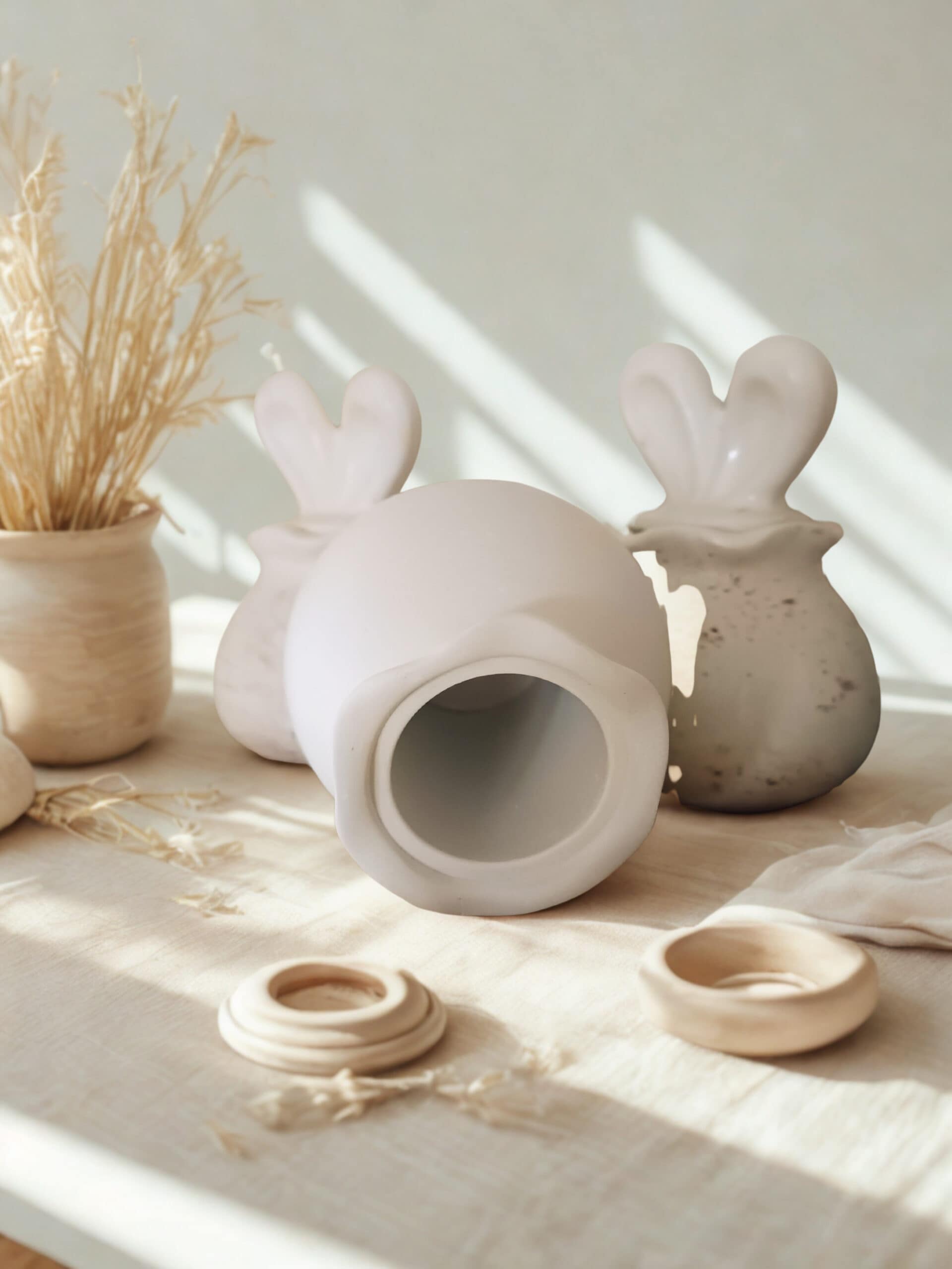 handgefertigte hasendose aus gips – 2‑teilig mit ohren‑deckel