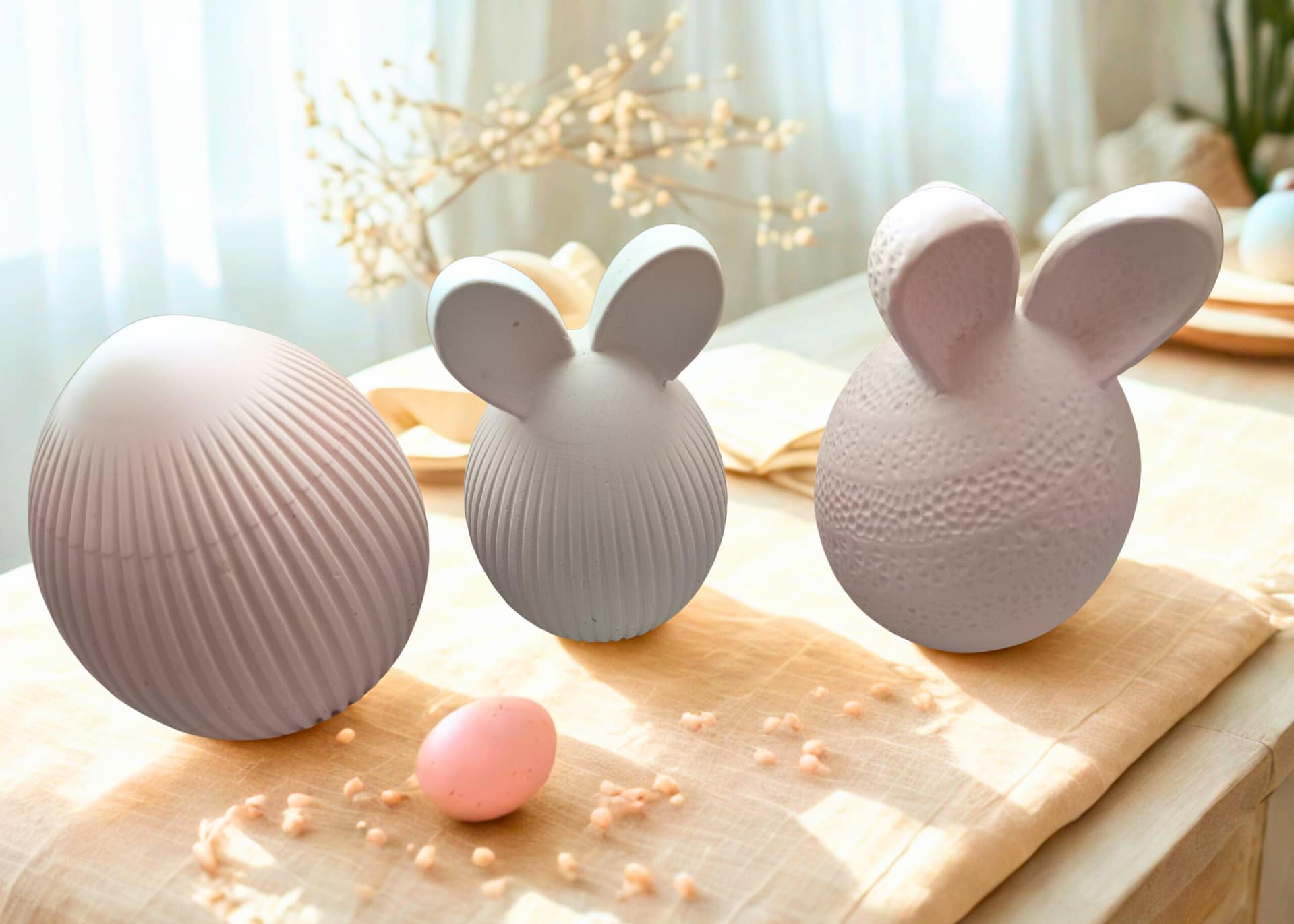 Zartes Trio handgegossener Gipseier – Bild 5
